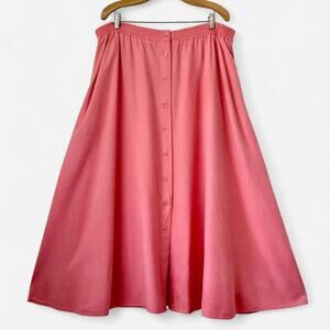 The Limited Pink Raw Silk Noil Pleated Flowy Midi Skirt- XL / 2XL, Plus Size